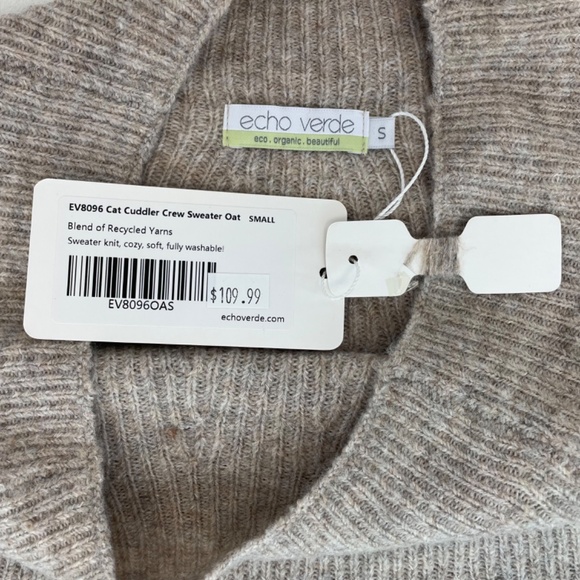 Echo Verde Long Sleeve Crewneck Sweater Tan Beige Women’s Size Small NEW - Picture 2 of 9